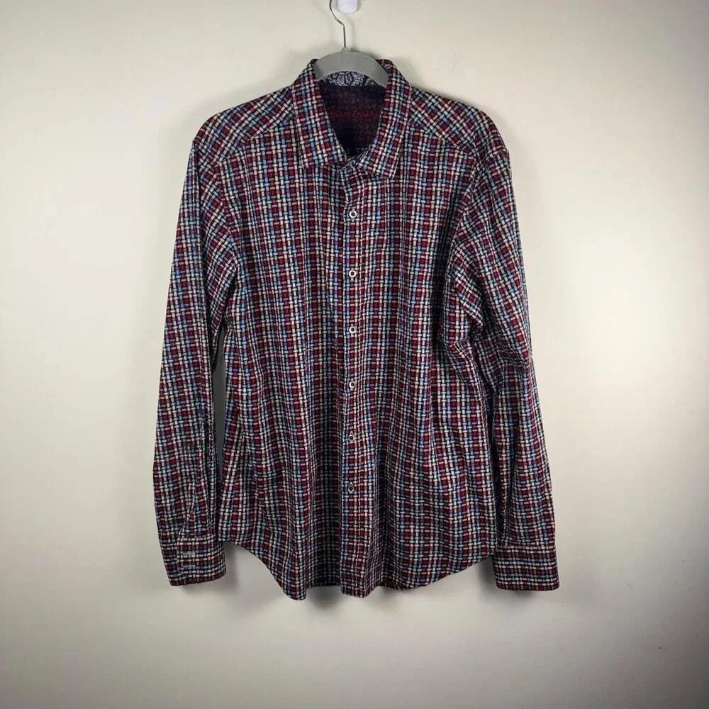 Robert Graham Geometric Paisley Flip Cuff Button Up Shirt Red Mens Large